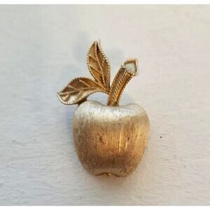 Vintage 70s Avon Brooch Pin Apple Gold Tone Signed Teacher Gift Miniature 1"